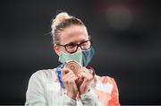 6 August 2021; Bronze medalist Sarolta Kovacs of Hungary following the laser run of the women's modern pentathlon at Tokyo Stadium on day 14 during the 2020 Tokyo Summer Olympic Games in Tokyo, Japan. Photo by Stephen McCarthy/Sportsfile