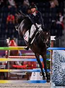 6 August 2021; Penelope Leprevost of France riding Vancouver De Lanlore during the jumping team qualifier at the Equestrian Park during the 2020 Tokyo Summer Olympic Games in Tokyo, Japan. Photo by Brendan Moran/Sportsfile