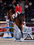 6 August 2021; Jessica Springsteen of the United States riding Don Juan Van De Donkhoeve during the jumping team qualifier at the Equestrian Park during the 2020 Tokyo Summer Olympic Games in Tokyo, Japan. Photo by Brendan Moran/Sportsfile