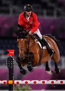 6 August 2021; Pieter Devos of Belgium riding Claire Z during the jumping team qualifier at the Equestrian Park during the 2020 Tokyo Summer Olympic Games in Tokyo, Japan. Photo by Brendan Moran/Sportsfile