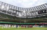 29 July 2021; Players and officials line-up before the UEFA Europa Conference League second qualifying round second leg match between Bohemians and F91 Dudelange at the Aviva Stadium in Dublin. Photo by Ben McShane/Sportsfile