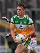 31 July 2021; Cathal Donoghue of Offaly in action against Darragh Holland of Cork during the 2021 EirGrid GAA All-Ireland Football U20 Championship Semi-Final match between Cork and Offaly at MW Hire O'Moore Park in Portlaoise, Laois. Photo by Matt Browne/Sportsfile