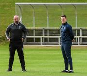 6 August 2021; UCD manager Andy Myler, left, with Shelbourne manager Ian Morris before the SSE Airtricity League First Division match between UCD and Shelbourne at the UCD Bowl in Dublin. Photo by Matt Browne/Sportsfile
