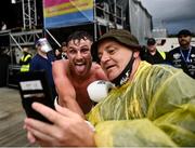6 August 2021; Sean McComb takes a selfie with a supporter after defeating Vincente Martin Rodriguez in their super lightweight bout at Falls Park in Belfast. Photo by David Fitzgerald/Sportsfile