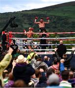 6 August 2021; Padraig McCrory celebrates after defeating Sergei Gorokhov in their WBC International Silver Super-Middleweight title bout at Falls Park in Belfast. Photo by David Fitzgerald/Sportsfile
