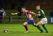 6 August 2021; Jack Lynch of Treaty United in action against Eoin Massey of Cabinteely during the SSE Airtricity League First Division match between Treaty United and Cabinteely at Markets Field in Limerick. Photo by Michael P Ryan/Sportsfile
