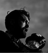 6 August 2021; (EDITORS NOTE: Image has been converted to black & white) Tyrone McKenna prior to his WBO Intercontinental Super-Lightweight title bout against Jose Felix at Falls Park in Belfast. Photo by David Fitzgerald/Sportsfile