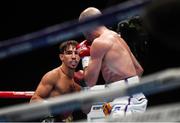 6 August 2021; Michael Conlan, left, and TJ Doheny during their WBA interim world featherweight title bout at Falls Park in Belfast. Photo by David Fitzgerald/Sportsfile