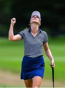 7 August 2021; Sanna Nuutinen of Finland celebrates after a birdie putt on the 10th green during round four of the women's individual stroke play at the Kasumigaseki Country Club during the 2020 Tokyo Summer Olympic Games in Kawagoe, Saitama, Japan. Photo by Stephen McCarthy/Sportsfile