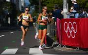 7 August 2021; Sinead Diver of Australia, left, and Gerda Steyn of South Africa in action during the women's marathon at Sapporo Odori Park on day 15 during the 2020 Tokyo Summer Olympic Games in Sapporo, Japan. Photo by Ramsey Cardy/Sportsfile