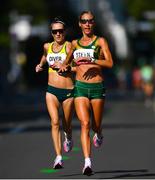 7 August 2021; Sinead Diver of Australia, left, and Gerda Steyn of South Africa in action during the women's marathon at Sapporo Odori Park on day 15 during the 2020 Tokyo Summer Olympic Games in Sapporo, Japan. Photo by Ramsey Cardy/Sportsfile
