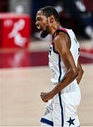 7 August 2021; Kevin Durant of USA celebrates scoring a basket during the men's gold medal match between the USA and France at the Saitama Super Arena during the 2020 Tokyo Summer Olympic Games in Tokyo, Japan. Photo by Brendan Moran/Sportsfile