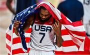 7 August 2021; Kevin Durant of USA celebrates after the men's gold medal match between the USA and France at the Saitama Super Arena during the 2020 Tokyo Summer Olympic Games in Tokyo, Japan. Photo by Brendan Moran/Sportsfile