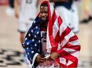 7 August 2021; Kevin Durant of USA celebrates after the men's gold medal match between the USA and France at the Saitama Super Arena during the 2020 Tokyo Summer Olympic Games in Tokyo, Japan. Photo by Brendan Moran/Sportsfile