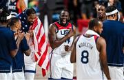 7 August 2021; Draymond Green of USA, centre, celebrates with team-mates, including Kevin Durant and Bam Adebayom after the men's gold medal match between the USA and France at the Saitama Super Arena during the 2020 Tokyo Summer Olympic Games in Tokyo, Japan. Photo by Brendan Moran/Sportsfile