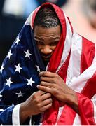 7 August 2021; Kevin Durant of USA celebrates after the men's gold medal match between the USA and France at the Saitama Super Arena during the 2020 Tokyo Summer Olympic Games in Tokyo, Japan. Photo by Brendan Moran/Sportsfile