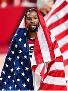 7 August 2021; Kevin Durant of USA celebrates after the men's gold medal match between the USA and France at the Saitama Super Arena during the 2020 Tokyo Summer Olympic Games in Tokyo, Japan. Photo by Brendan Moran/Sportsfile