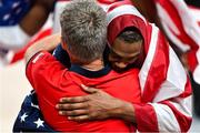 7 August 2021; Kevin Durant of USA celebrates with assistant coach Steve Kerr after the men's gold medal match between the USA and France at the Saitama Super Arena during the 2020 Tokyo Summer Olympic Games in Tokyo, Japan. Photo by Brendan Moran/Sportsfile