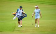 7 August 2021; Madelene Sagstrom of Sweden with her caddie Shane Codd on the 18th during round four of the women's individual stroke play at the Kasumigaseki Country Club during the 2020 Tokyo Summer Olympic Games in Kawagoe, Saitama, Japan. Photo by Stephen McCarthy/Sportsfile