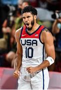 7 August 2021; Jayson Tatum of USA celebrates during the men's gold medal match between the USA and France at the Saitama Super Arena during the 2020 Tokyo Summer Olympic Games in Tokyo, Japan. Photo by Brendan Moran/Sportsfile