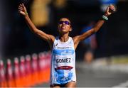 7 August 2021; Cristina Marcela Gomez of Argentina crosses the finish line in 61st place in the women's marathon at Sapporo Odori Park on day 15 during the 2020 Tokyo Summer Olympic Games in Sapporo, Japan. Photo by Ramsey Cardy/Sportsfile
