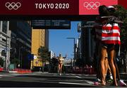 7 August 2021; Deboarah Schoneborn of Germany celebrates finishing 18th in the women's marathon at Sapporo Odori Park on day 15 during the 2020 Tokyo Summer Olympic Games in Sapporo, Japan. Photo by Ramsey Cardy/Sportsfile