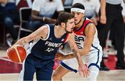 7 August 2021; Nando de Colo of France in action against Devin Booker of USA during the men's gold medal match between the USA and France at the Saitama Super Arena during the 2020 Tokyo Summer Olympic Games in Tokyo, Japan. Photo by Brendan Moran/Sportsfile