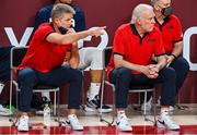 7 August 2021; USA assistant coach Steve Kerr, left, and head coach Gregg Popovich during the men's gold medal match between the USA and France at the Saitama Super Arena during the 2020 Tokyo Summer Olympic Games in Tokyo, Japan. Photo by Brendan Moran/Sportsfile