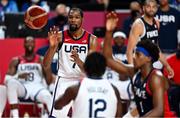 7 August 2021; Kevin Durant of USA takes a pass during the men's gold medal match between the USA and France at the Saitama Super Arena during the 2020 Tokyo Summer Olympic Games in Tokyo, Japan. Photo by Brendan Moran/Sportsfile