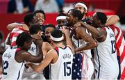 7 August 2021; The USA team celebrate victory in the men's gold medal match between the USA and France at the Saitama Super Arena during the 2020 Tokyo Summer Olympic Games in Tokyo, Japan. Photo by Brendan Moran/Sportsfile