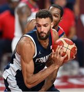 7 August 2021; Rudy Gobert of France in action against Kevin Durant of USA during the men's gold medal match between the USA and France at the Saitama Super Arena during the 2020 Tokyo Summer Olympic Games in Tokyo, Japan. Photo by Brendan Moran/Sportsfile