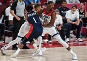 7 August 2021; Bam Adebayo of USA sets a screen during the men's gold medal match between the USA and France at the Saitama Super Arena during the 2020 Tokyo Summer Olympic Games in Tokyo, Japan. Photo by Brendan Moran/Sportsfile