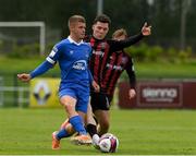 7 August 2021; Niall O'Keeffe of Waterford in action against Ali Coote of Bohemians during the SSE Airtricity League Premier Division match between Waterford and Bohemians at RSC in Waterford. Photo by Matt Browne/Sportsfile