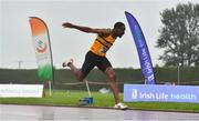 7 August 2021; James Ezeonu of Leevale AC, Cork, crosses the line to win the Boy's U19 200m during day two of the Irish Life Health National Juvenile Track & Field Championships at Tullamore Harriers Stadium in Tullamore, Offaly. Photo by Sam Barnes/Sportsfile