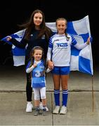 7 August 2021; Waterford supporting sisters, Abbie, age 15, Sadie, age 4, and Katie, age 10, from Gracedieu, Waterford, before the GAA Hurling All-Ireland Senior Championship semi-final match between Limerick and Waterford at Croke Park in Dublin. Photo by Seb Daly/Sportsfile