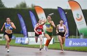 7 August 2021; Renee  Crotty of Annalee AC, Cavan, second from right, on her way to winning the Girl's U17 200m during day two of the Irish Life Health National Juvenile Track & Field Championships at Tullamore Harriers Stadium in Tullamore, Offaly. Photo by Sam Barnes/Sportsfile