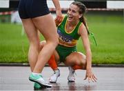 7 August 2021; Renee Crotty of Annalee AC, Cavan, right, celebrates after winning the Girl's U17 200m during day two of the Irish Life Health National Juvenile Track & Field Championships at Tullamore Harriers Stadium in Tullamore, Offaly. Photo by Sam Barnes/Sportsfile
