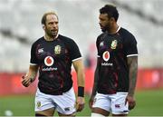 7 August 2021; Alun Wyn Jones, left, and Courtney Lawes of British and Irish Lions before the third test of the British and Irish Lions tour match between South Africa and British and Irish Lions at Cape Town Stadium in Cape Town, South Africa. Photo by Ashley Vlotman/Sportsfile
