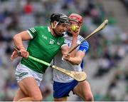 7 August 2021; Gearóid Hegarty of Limerick is tackled by Calum Lyons of Waterford during the GAA Hurling All-Ireland Senior Championship semi-final match between Limerick and Waterford at Croke Park in Dublin. Photo by Ray McManus/Sportsfile