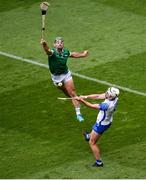 7 August 2021; Dessie Hutchinson of Waterford in action against Seán Finn of Limerick during the GAA Hurling All-Ireland Senior Championship semi-final match between Limerick and Waterford at Croke Park in Dublin. Photo by Daire Brennan/Sportsfile
