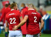 7 August 2021; Ken Owens of British and Irish Lions, right, celebrates after scoring his side's first try with Finn Russell during the third test of the British and Irish Lions tour match between South Africa and British and Irish Lions at Cape Town Stadium in Cape Town, South Africa. Photo by Ashley Vlotman/Sportsfile