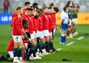 7 August 2021; Mako Vunapola and Maro Itoje of British and Irish Lions take the knee before the third test of the British and Irish Lions tour match between South Africa and British and Irish Lions at Cape Town Stadium in Cape Town, South Africa. Photo by Ashley Vlotman/Sportsfile