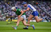 7 August 2021; Aaron Gillane of Limerick is tackled by Conor Prunty of Waterford during the GAA Hurling All-Ireland Senior Championship semi-final match between Limerick and Waterford at Croke Park in Dublin. Photo by Ray McManus/Sportsfile