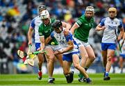 7 August 2021; Jamie Barron of Waterford is tackled by Kyle Hayes of Limerick during the GAA Hurling All-Ireland Senior Championship semi-final match between Limerick and Waterford at Croke Park in Dublin. Photo by Eóin Noonan/Sportsfile