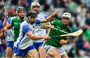 7 August 2021; Kyle Hayes of Limerick in action against Jamie Barron of Waterford during the GAA Hurling All-Ireland Senior Championship semi-final match between Limerick and Waterford at Croke Park in Dublin. Photo by Eóin Noonan/Sportsfile