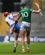 7 August 2021; Calum Lyons of Waterford and Gearóid Hegarty of Limerick tussle off the ball during the GAA Hurling All-Ireland Senior Championship semi-final match between Limerick and Waterford at Croke Park in Dublin. Photo by Piaras Ó Mídheach/Sportsfile