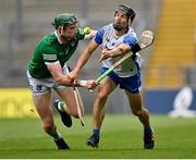 7 August 2021; Jamie Barron of Waterford in action against William O’Donoghue of Limerick during the GAA Hurling All-Ireland Senior Championship semi-final match between Limerick and Waterford at Croke Park in Dublin. Photo by Piaras Ó Mídheach/Sportsfile