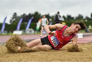 7 August 2021; Daire McDevitt of Tir Chonaill AC, Donegal, competing in the Boy's U17 Triple Jump during day two of the Irish Life Health National Juvenile Track & Field Championships at Tullamore Harriers Stadium in Tullamore, Offaly. Photo by Sam Barnes/Sportsfile