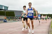7 August 2021; Sean McGinley of Finn Valley AC, Donegal, celebrates as he crosses the line to win the Boy's U19 800m, ahead of Nathan Sheehy Cremin of Emerald AC, Limerick, who finished second, during day two of the Irish Life Health National Juvenile Track & Field Championships at Tullamore Harriers Stadium in Tullamore, Offaly. Photo by Sam Barnes/Sportsfile