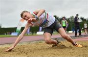 7 August 2021; Aaron O'Connor of Limerick AC competing in the Boy's U17 Triple Jump during day two of the Irish Life Health National Juvenile Track & Field Championships at Tullamore Harriers Stadium in Tullamore, Offaly. Photo by Sam Barnes/Sportsfile